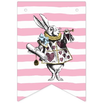 Alice In Wonderland Pink Striped Happy Birthday Bunting Flags by Charmalot at Zazzle