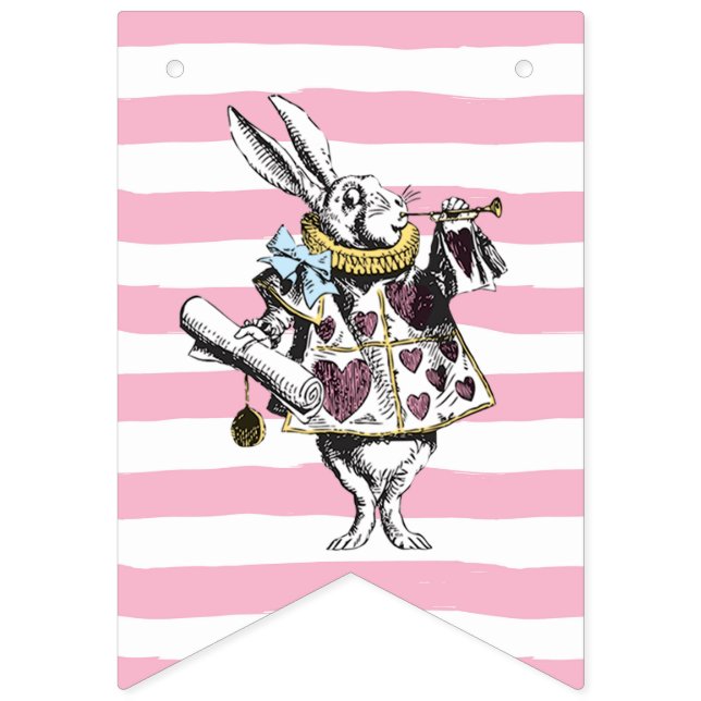 Alice in Wonderland Pink Striped Happy Birthday Bunting Flags (First Flag)