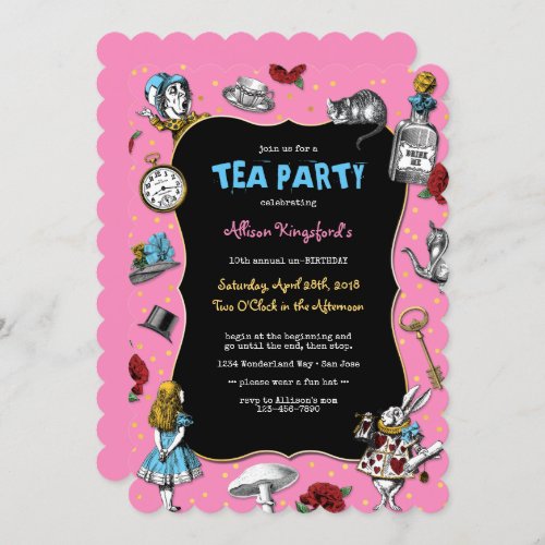 Alice in Wonderland Pink Tea Party Invitation