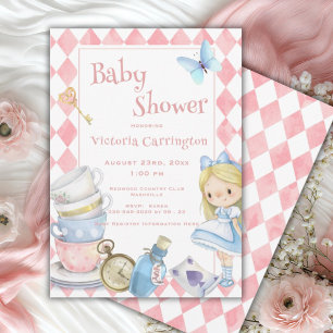Alice in Wonderland Pink Whimsical Baby Shower Invitation