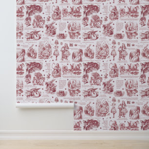 Alice in Wonderland Pink White Toile Nursery Wallpaper
