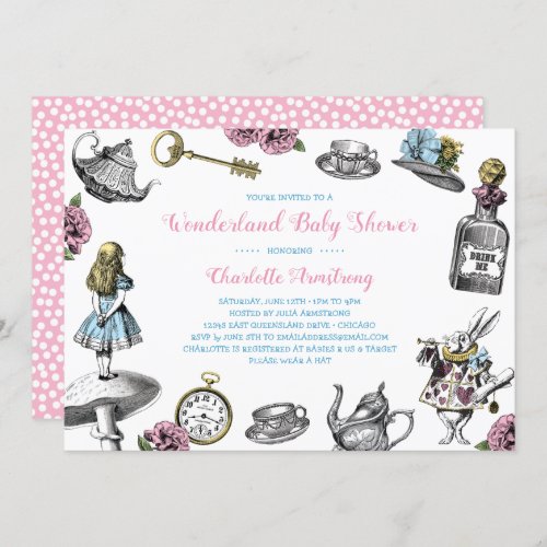 Alice in Wonderland Polka Dot Baby Shower Invitation