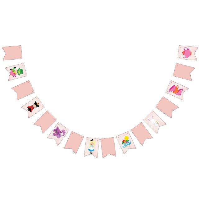 Alice in Wonderland Pretty Pink Birthday Party Bunting Flags (All)