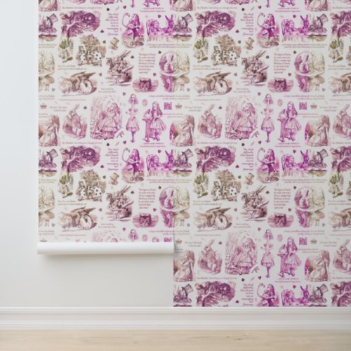 Alice in Wonderland Purple Beige Toile Nursery Wallpaper