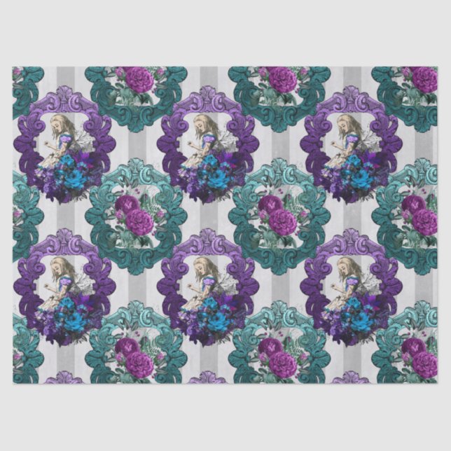 Alice in Wonderland Purple Green Frames Decoupage Tissue Paper (Front)