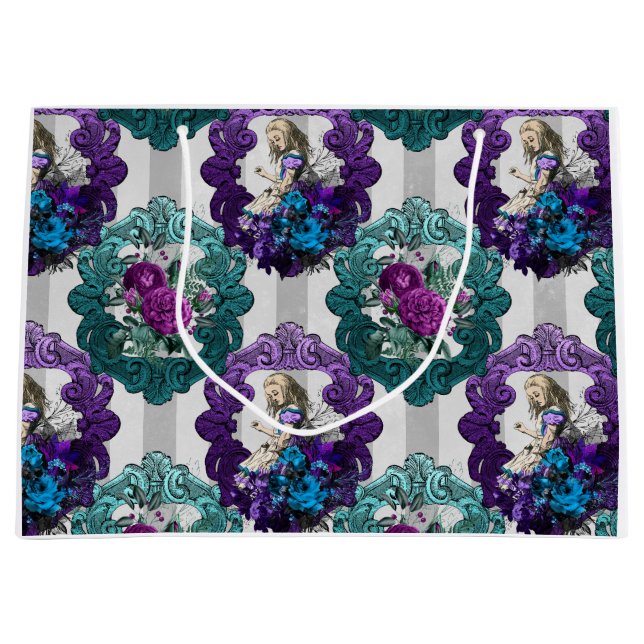 Alice in Wonderland Purple Green Frames Large Gift Bag (Front)