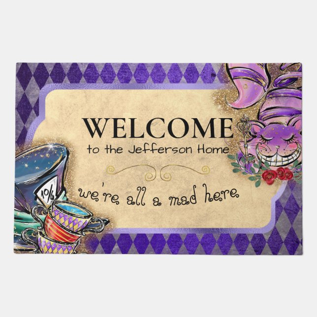 Alice in Wonderland Purple Harlequin Doormat (Front)