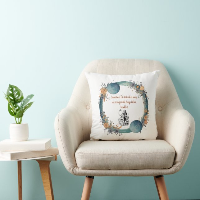 Alice in Wonderland Quote, Impossible Things Art Throw Pillow (Chair)