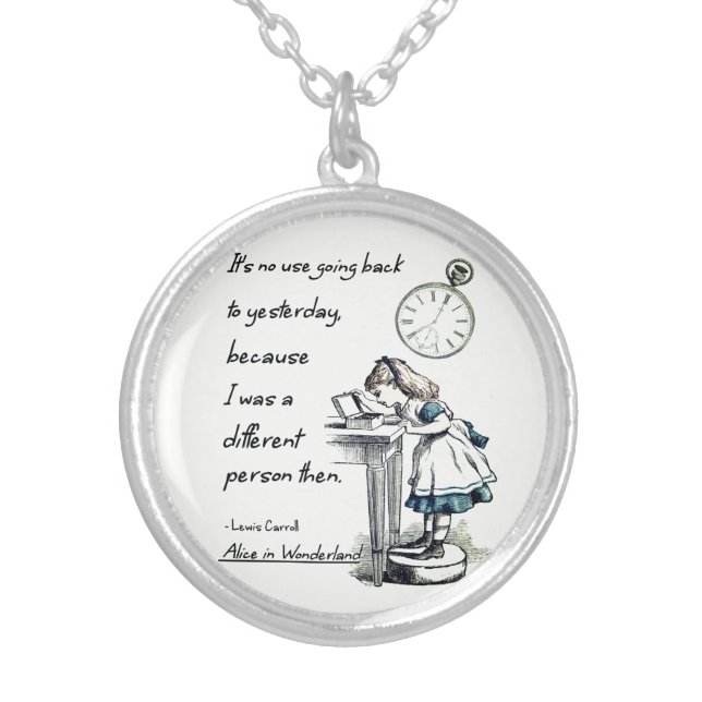 Alice in Wonderland Quotes Silver Plated Necklace (Front)