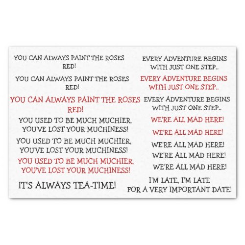 Alice in wonderland quotestext script tissue paper