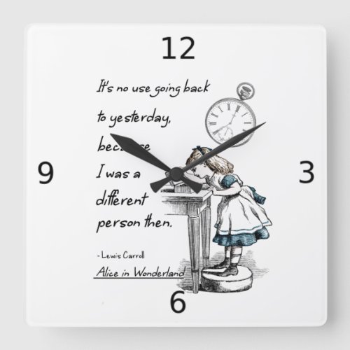 Alice in Wonderland Quotes Watch Square Wall Clock