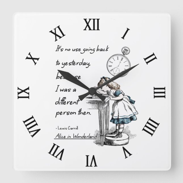 Alice in Wonderland Quotes Watch Square Wall Clock (Front)
