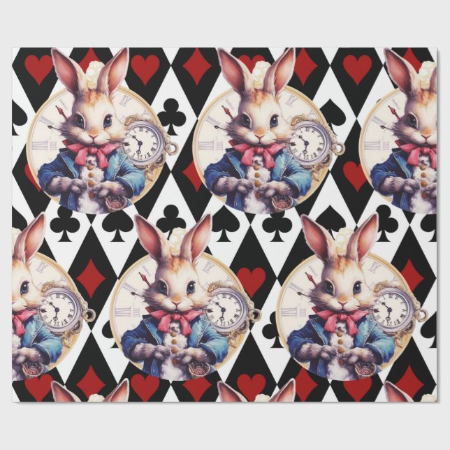 Alice In Wonderland Rabbit and Card Theme Wrapping Paper (Flat)