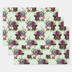 Alice in Wonderland Rabbit Green Wrapping Paper Sheets