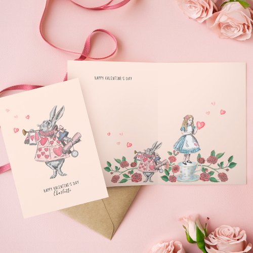 Alice In Wonderland Rabbit Happy Valentines Day Holiday Card