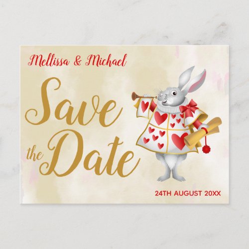 Alice in Wonderland Rabbit Herald Save the Date Postcard