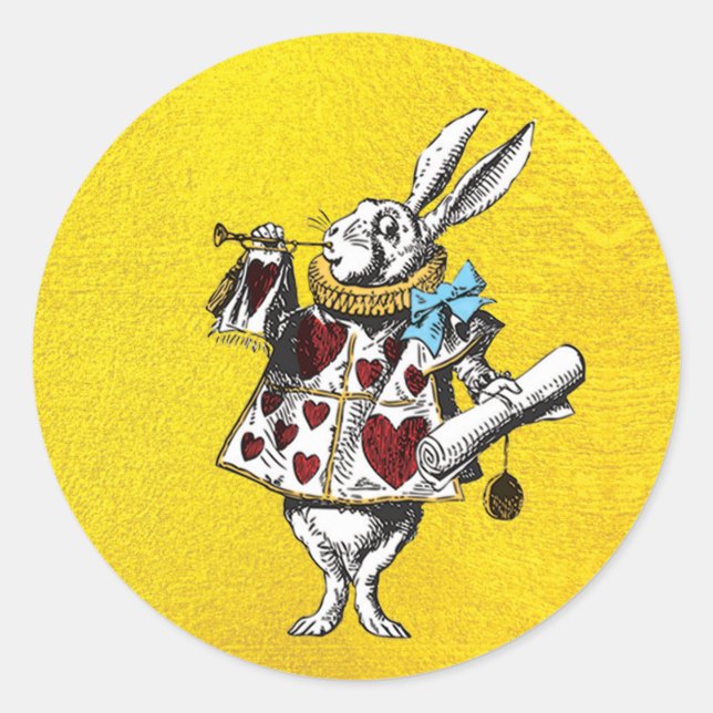 Alice in Wonderland Rabbit on Gold Classic Round Sticker (Front)