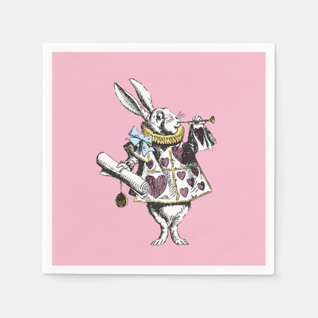 Alice in Wonderland Rabbit Pink Napkins (Front)