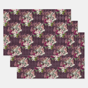 Alice in Wonderland Rabbit Purple Wrapping Paper Sheets