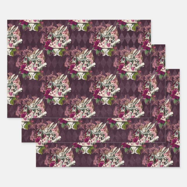 Alice in Wonderland Rabbit Purple Wrapping Paper Sheets (Set)
