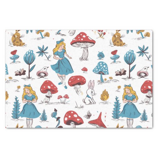 Alice in Wonderland Rabbit Red Mushroom Decoupage