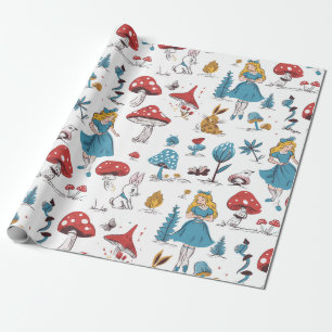 Alice in Wonderland Rabbit Red Mushroom Wrapping Paper