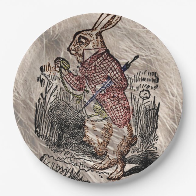 Alice #in Wonderland Rabbit Sketch Art Paper Plates (Front)
