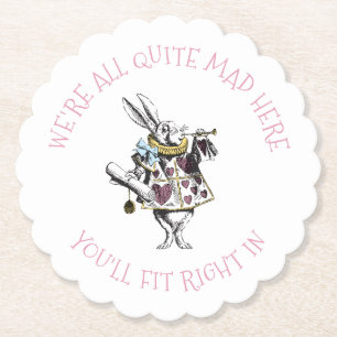 Alice in Wonderland Rabbit with Mad Quote Paper Coaster