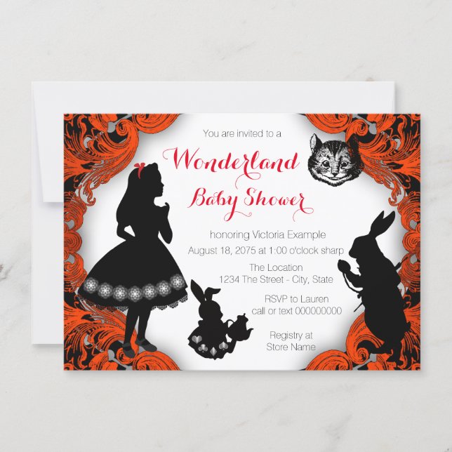Alice in Wonderland Red Black Baby Shower Invitation (Front)