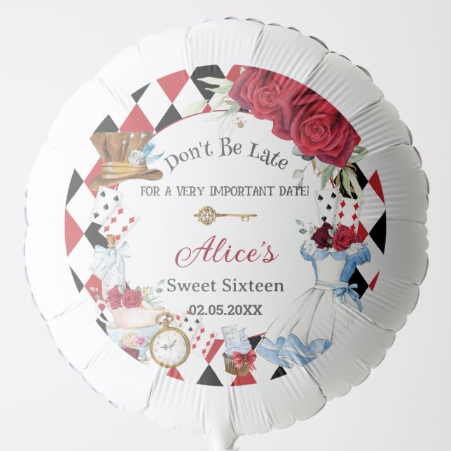 Alice in Wonderland Red Floral Birthday Tea Party  Balloon (Front)