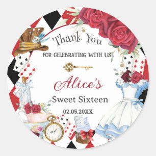 Alice in Wonderland Red Floral Birthday Tea Party  Classic Round Sticker