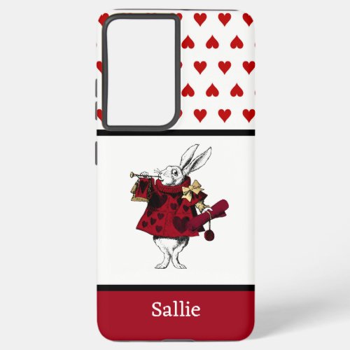 Alice in Wonderland Red Hearts and White Rabbit Samsung Galaxy S21 Case