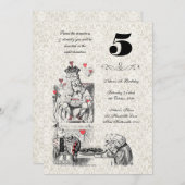 Alice in Wonderland Red Hearts Tea Party Birthday Invitation (Front/Back)