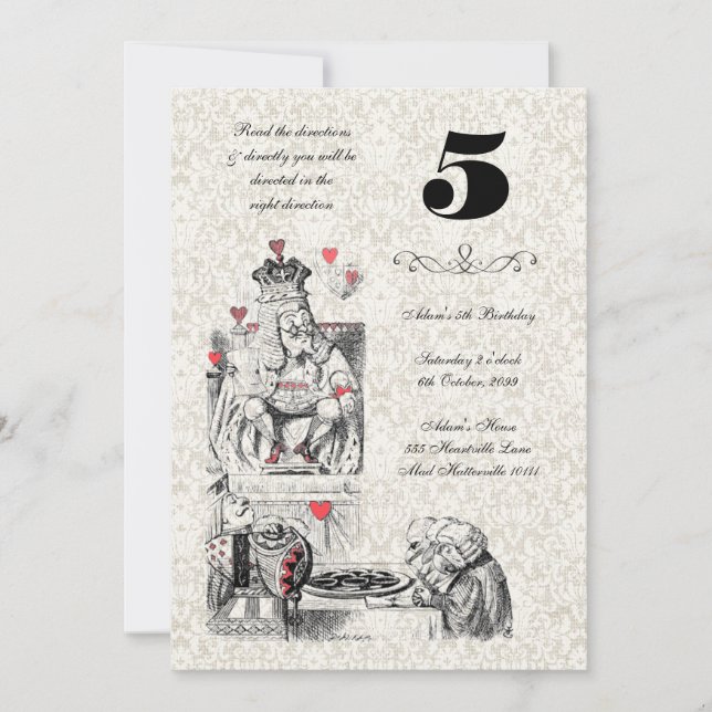 Alice in Wonderland Red Hearts Tea Party Birthday Invitation (Front)