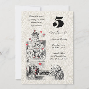 Alice in Wonderland Red Hearts Tea Party Birthday Invitation