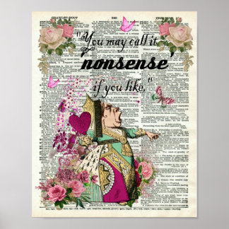 Alice in Wonderland Red Queen Dictionary Art Poster