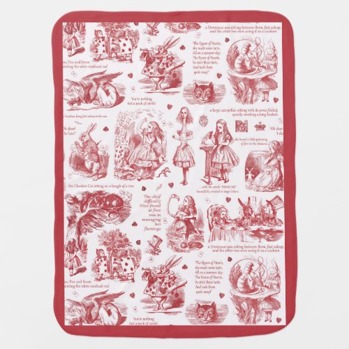 Alice in Wonderland Red Toile Quotes Baby Blanket
