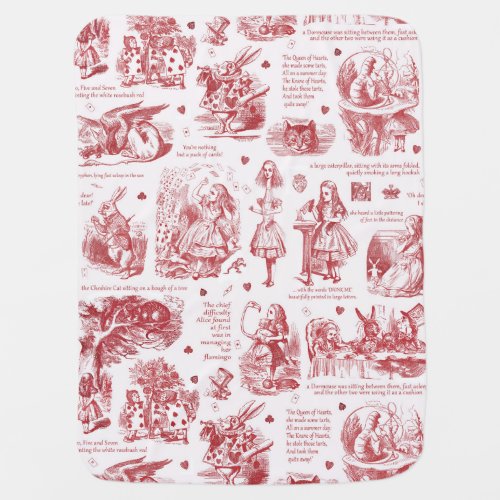 Alice in Wonderland Red Toile Quotes Baby Blanket