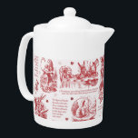 Alice in Wonderland Red Toile Quotes Teapot<br><div class="desc">Literary classic, Alice's Adventures in Wonderland by Lewis Carroll illustrated by John Tenniel, wood engraved, with quotes in neutral monochrome toile style for the lovers of the book, fantasy literature, Victorian era. The scenes show Alice, Mad Hatter, White Rabbit, the tea party, Caterpillar, The Cheshire Cat, the Griffon, the flamingo,...</div>