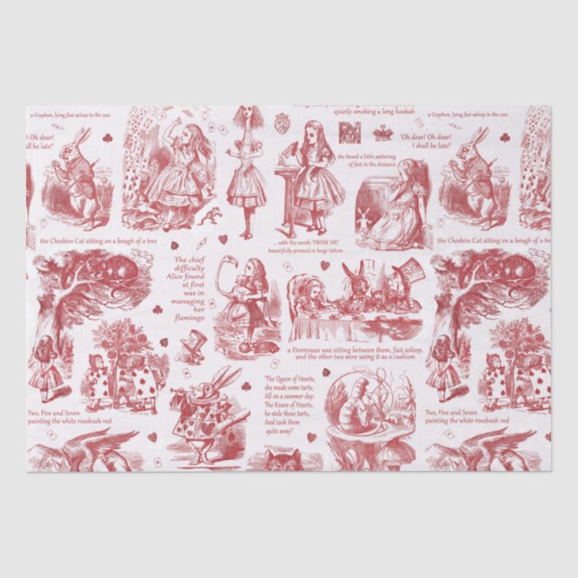 Alice in Wonderland Red Toile Quotes Tissue Paper (Front)