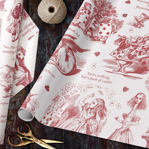 Alice in Wonderland Red Toile Quotes Wrapping Paper