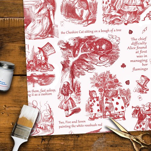 Alice in Wonderland Red Toile Quotes Wrapping Paper