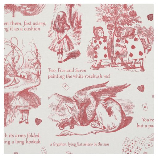 Alice in Wonderland Red White Toile Fabric