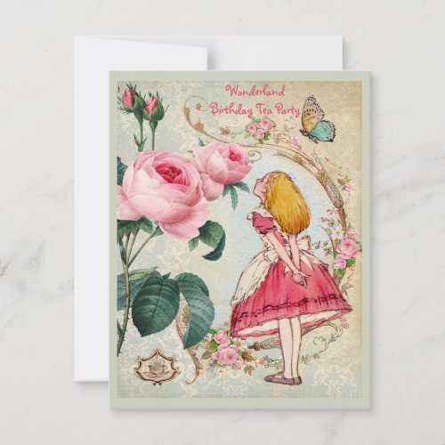 Alice in Wonderland Roses Collage Birthday Party Invitation