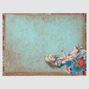 Alice in Wonderland Rusty Turquoise Floral Craft Tissue Paper