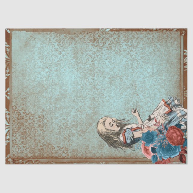 Alice in Wonderland Rusty Turquoise Floral Craft Tissue Paper (Front)