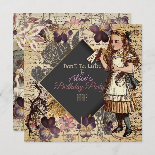 Alice In Wonderland Save The Date (Front/Back)