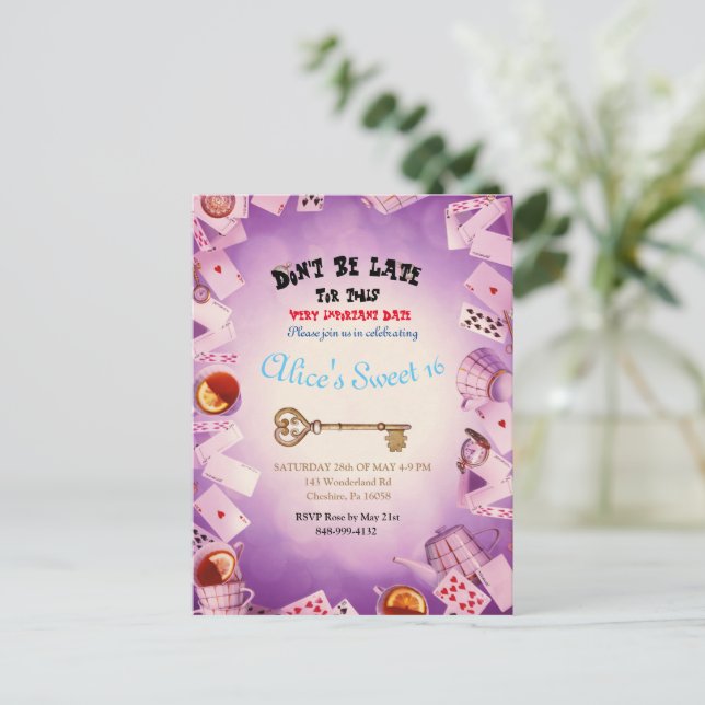 Alice In Wonderland Save The Date Invinations Anno Announcement Postcard (Standing Front)