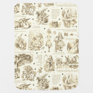 Alice in Wonderland Sepia Beige Toile Quotes Baby Blanket