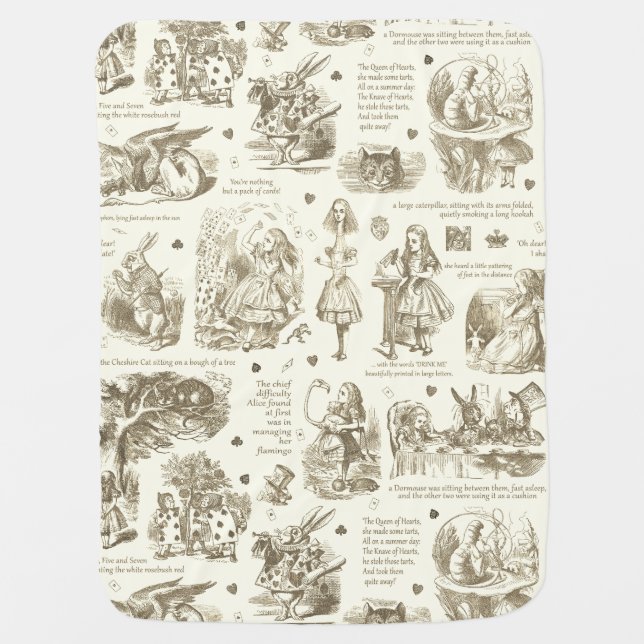 Alice in Wonderland Sepia Beige Toile Quotes Baby Blanket (Front)